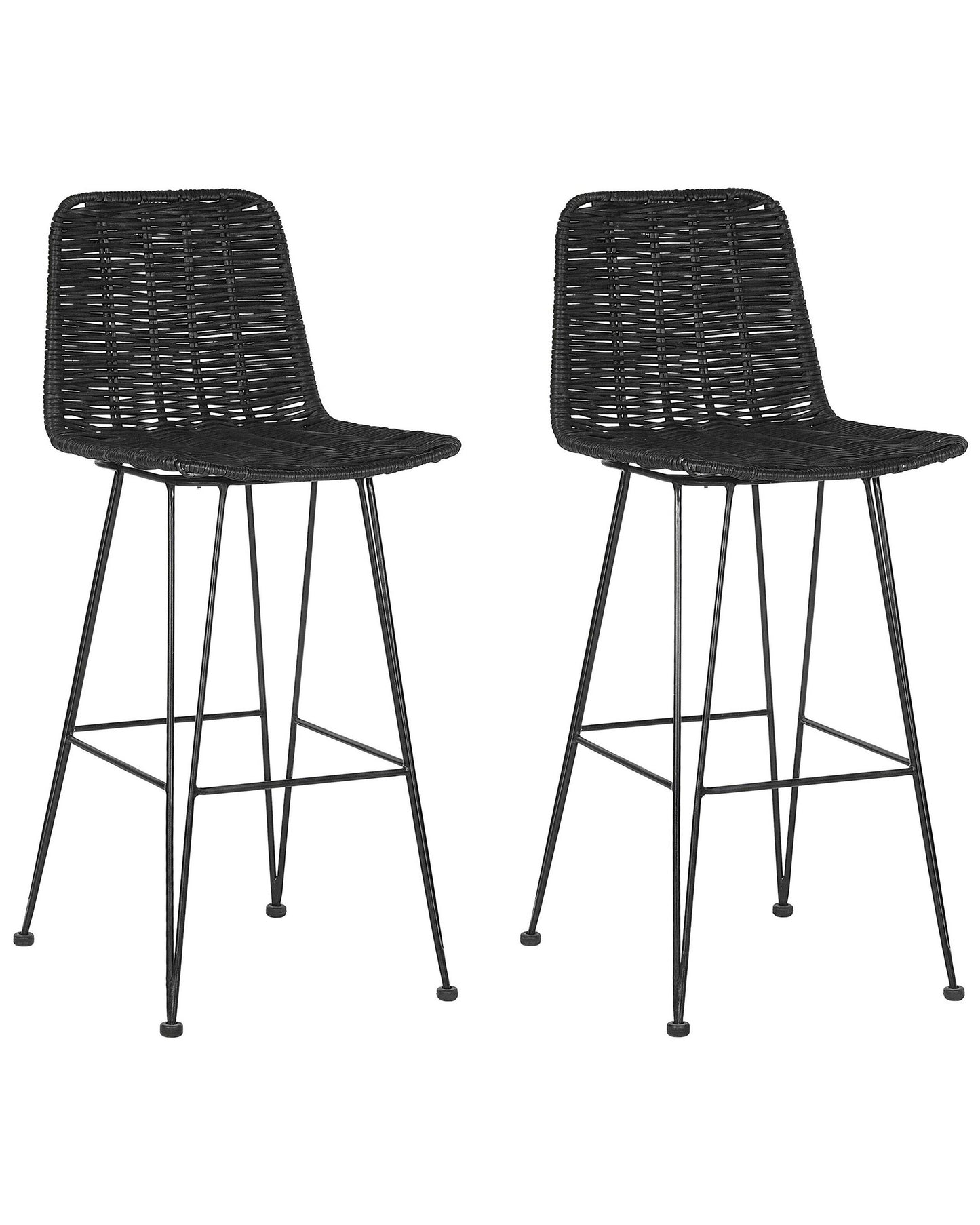 Set Of 2 Black Rattan Bar Chairs With Metal Frames