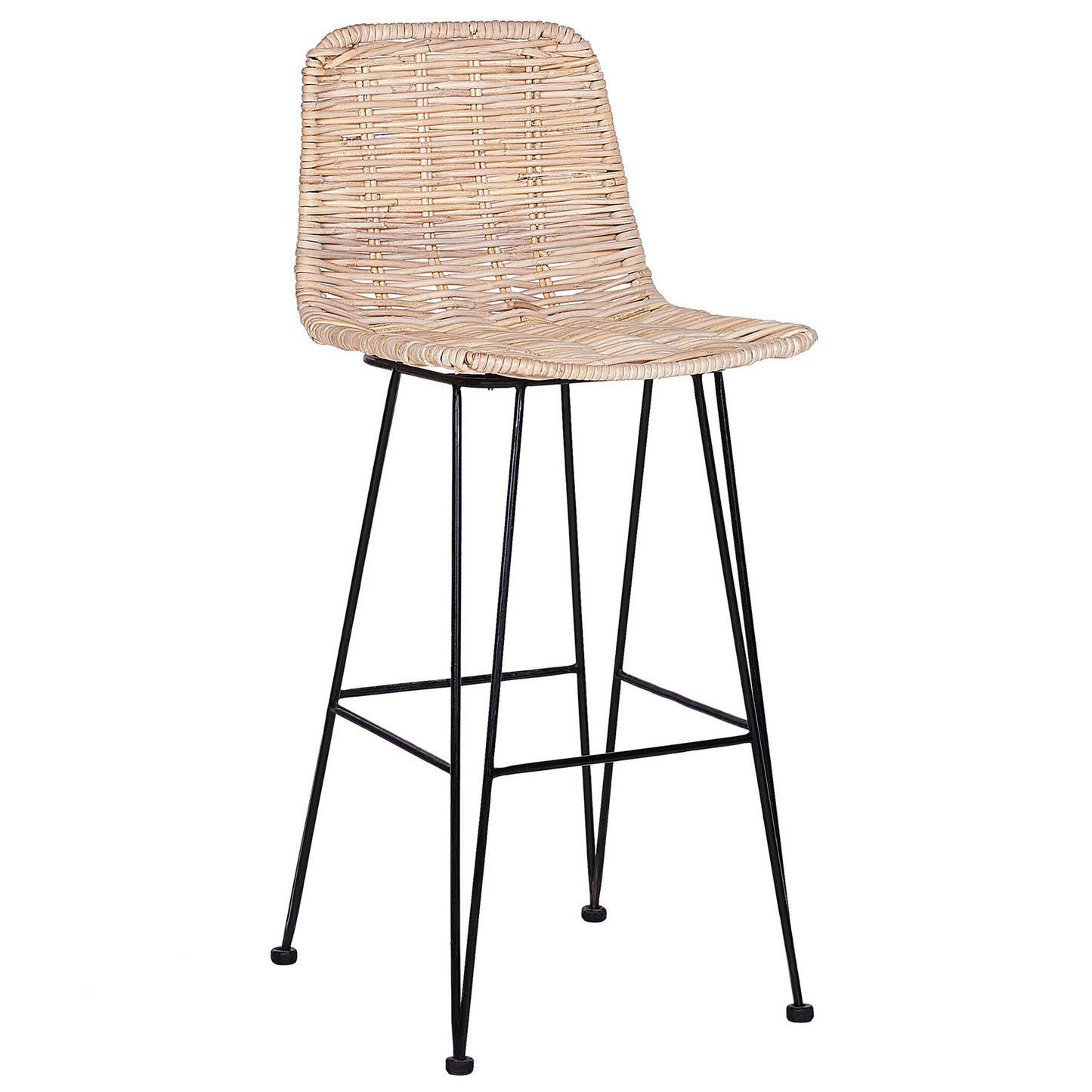 Set Of 2 Bar Chairs Sand Beige Rattan Wicker With Black Metal Frame Rustic Indoor Boho Design