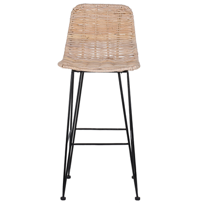 Set Of 2 Bar Chairs Sand Beige Rattan Wicker With Black Metal Frame Rustic Indoor Boho Design