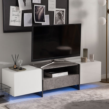 TV Stand Concrete Effect White Veneer With LED Light Storage