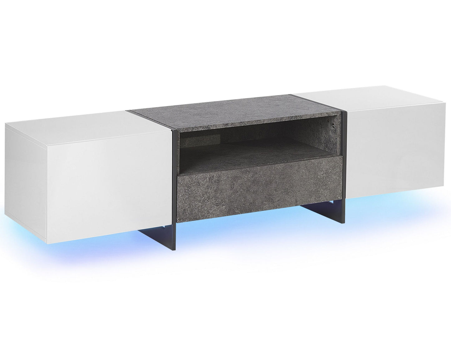 TV Stand Concrete Effect White Veneer With LED Light Storage