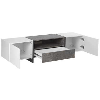 TV Stand Concrete Effect White Veneer With LED Light Storage