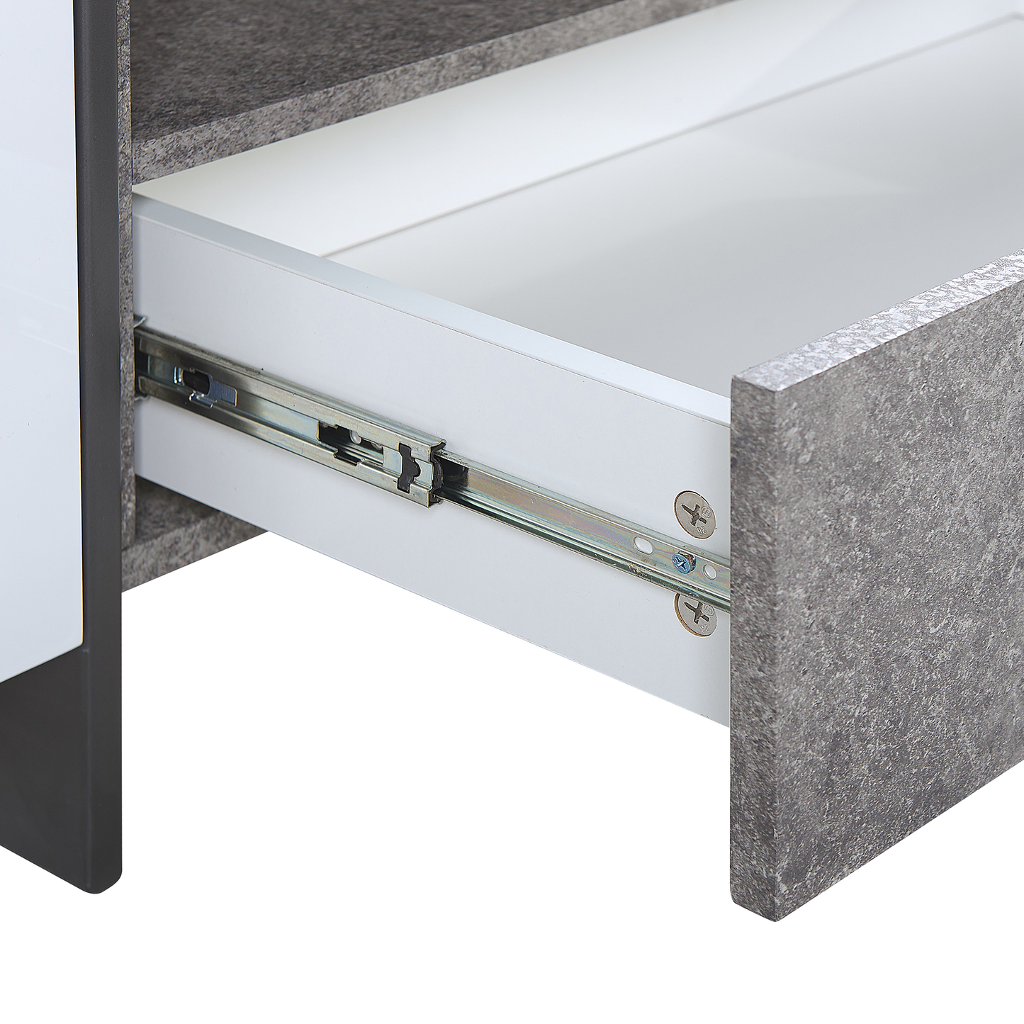 TV Stand Concrete Effect White Veneer With LED Light Storage
