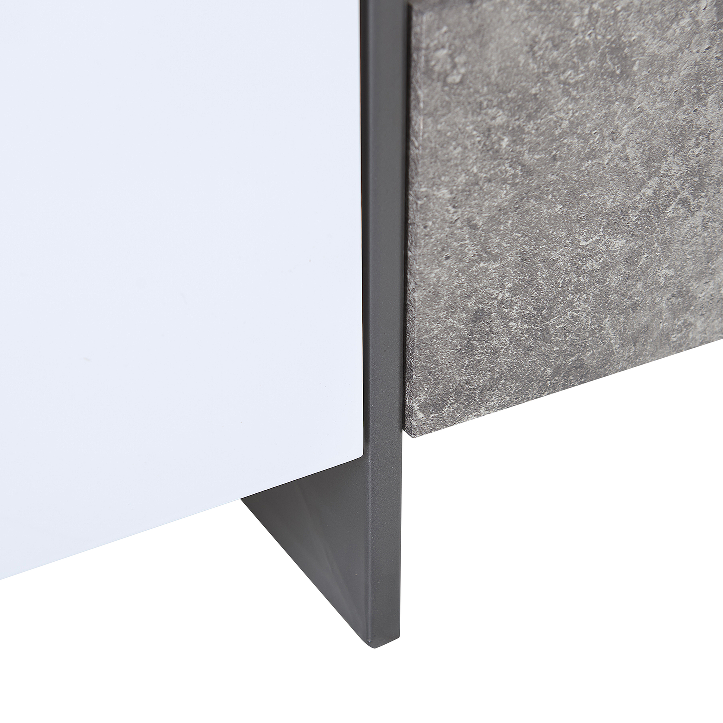 TV Stand Concrete Effect White Veneer With LED Light Storage