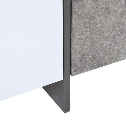 TV Stand Concrete Effect White Veneer With LED Light Storage