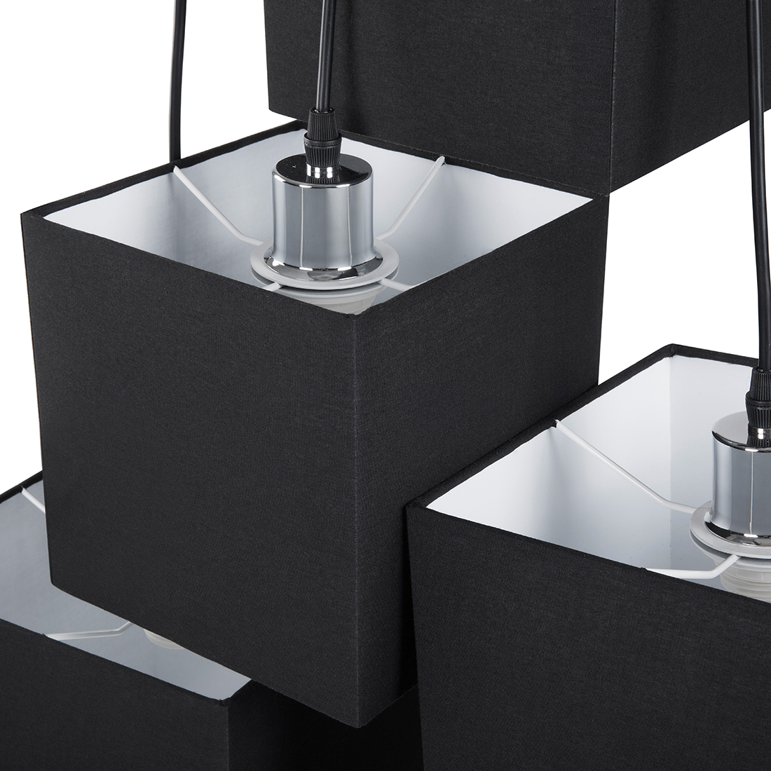 5-Light Cluster Pendant In Black With Square Fabric Shades Adjustable Height