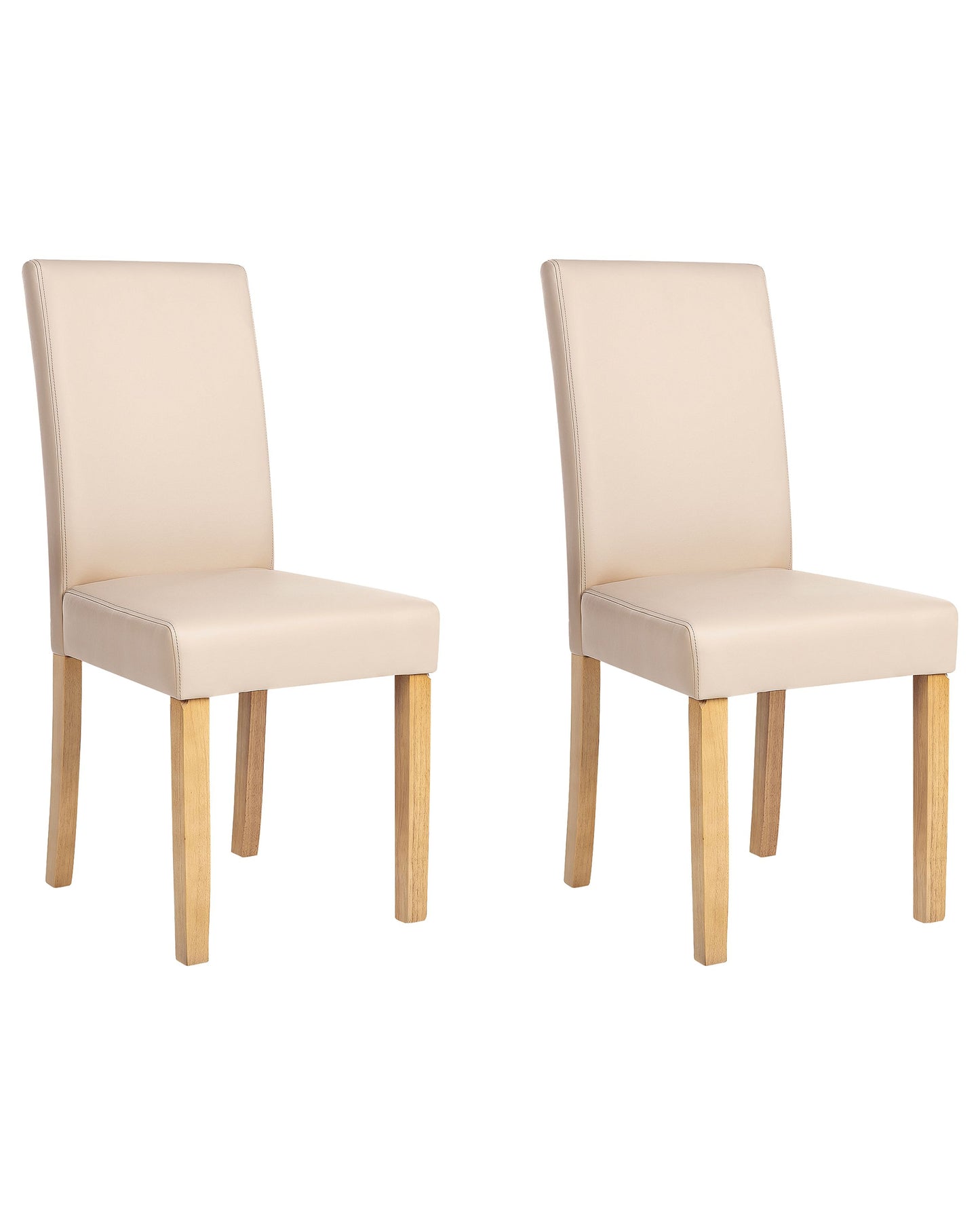 Set Of 2 Beige Faux Leather Dining Chairs With Wooden Legs