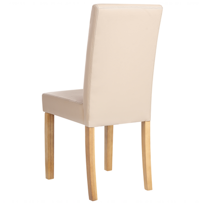 Set Of 2 Beige Faux Leather Dining Chairs With Wooden Legs
