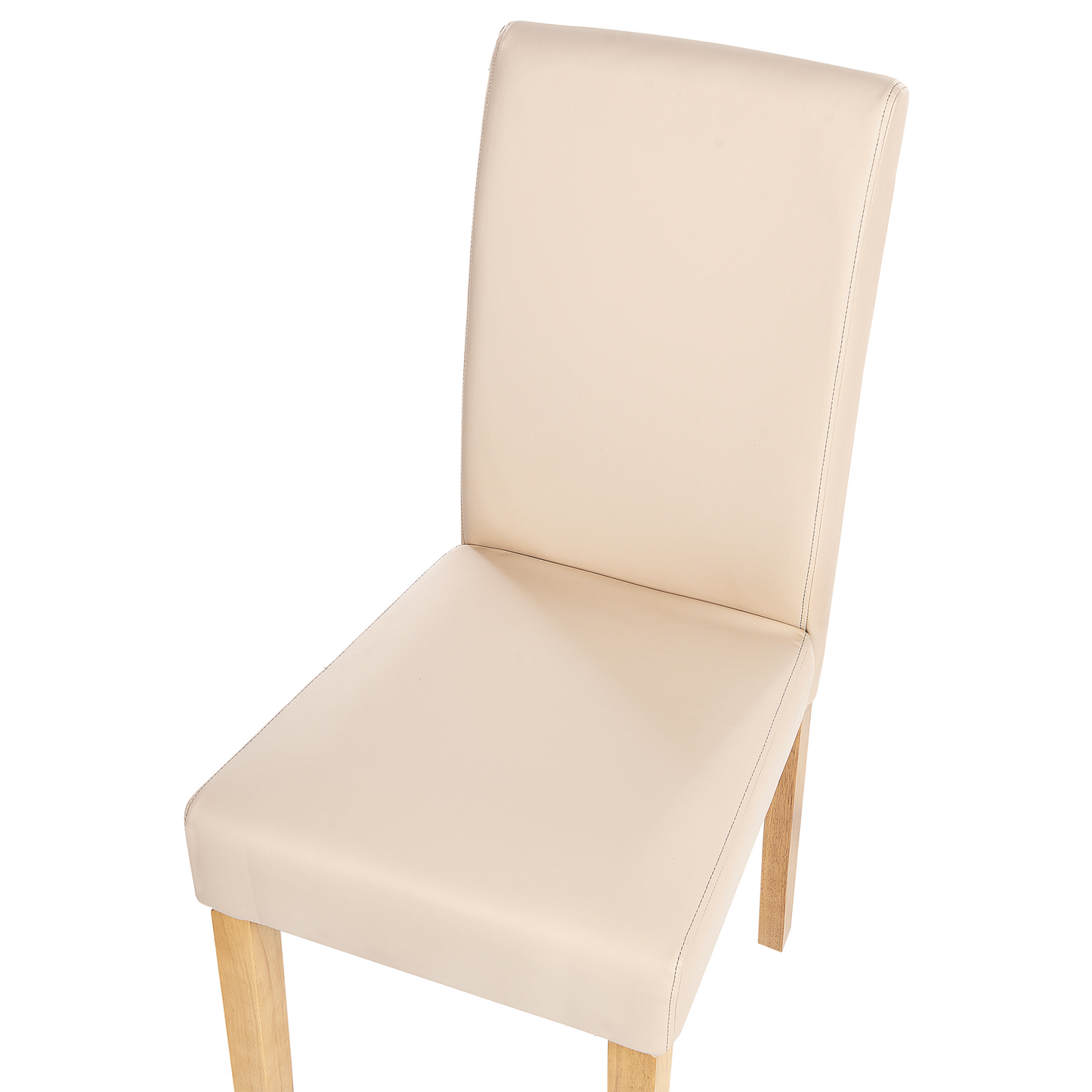 Set Of 2 Beige Faux Leather Dining Chairs With Wooden Legs
