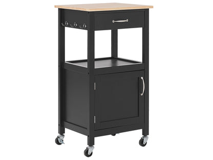 Essentials Kitchen Trolley Black Light Wood Top Drawer 60 x 48 x 91cm