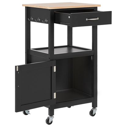 Essentials Kitchen Trolley Black Light Wood Top Drawer 60 x 48 x 91cm