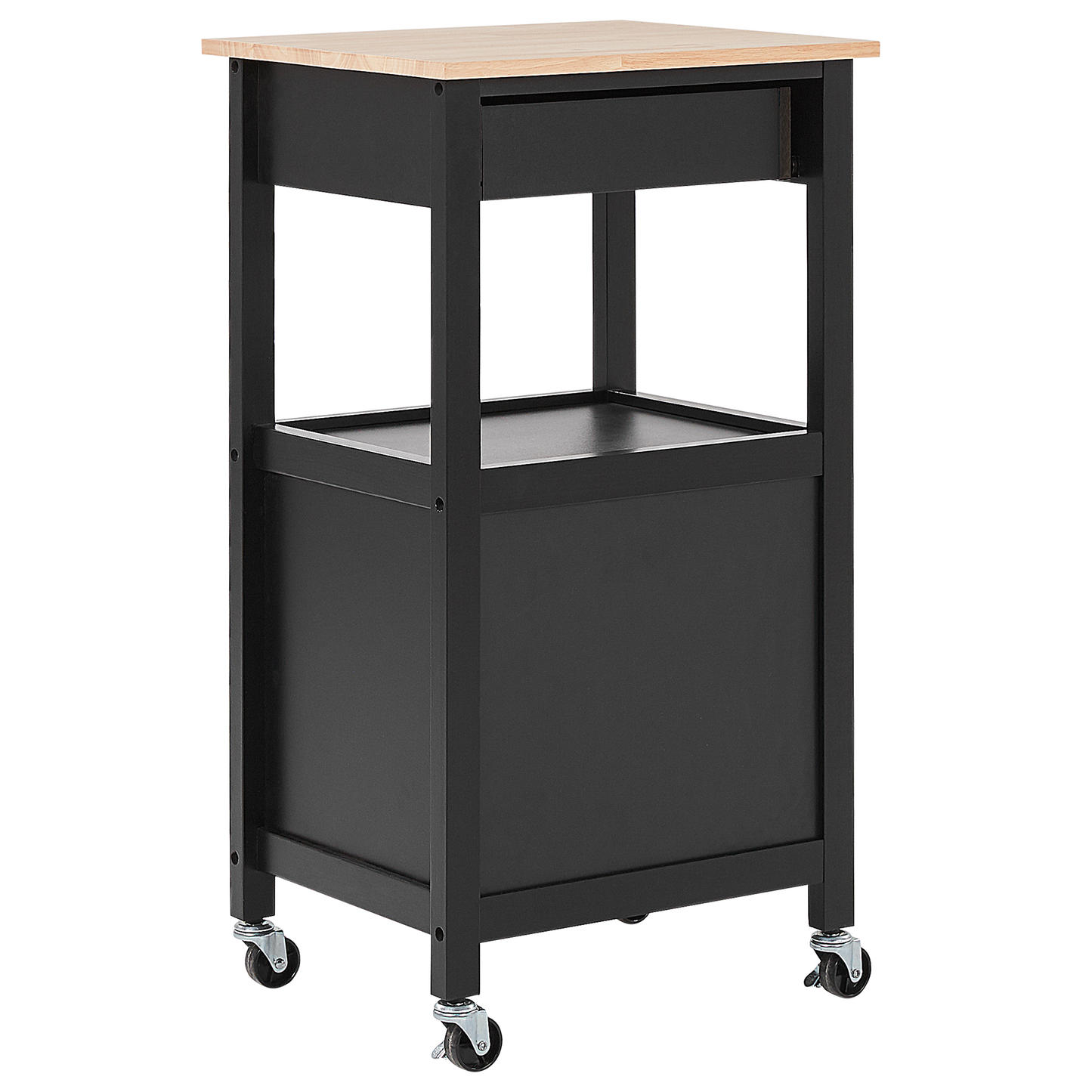 Essentials Kitchen Trolley Black Light Wood Top Drawer 60 x 48 x 91cm