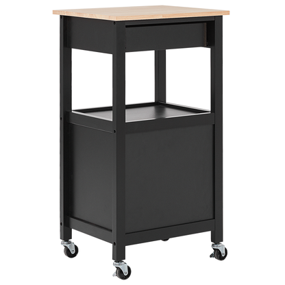 Essentials Kitchen Trolley Black Light Wood Top Drawer 60 x 48 x 91cm