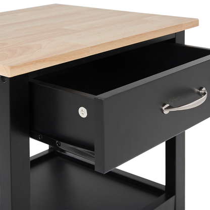 Essentials Kitchen Trolley Black Light Wood Top Drawer 60 x 48 x 91cm