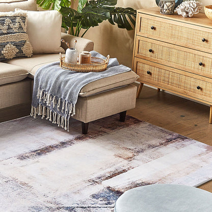 Rug Beige Multicolour 140 x 200cm 3D Print Low Pile Modern Abstract Art