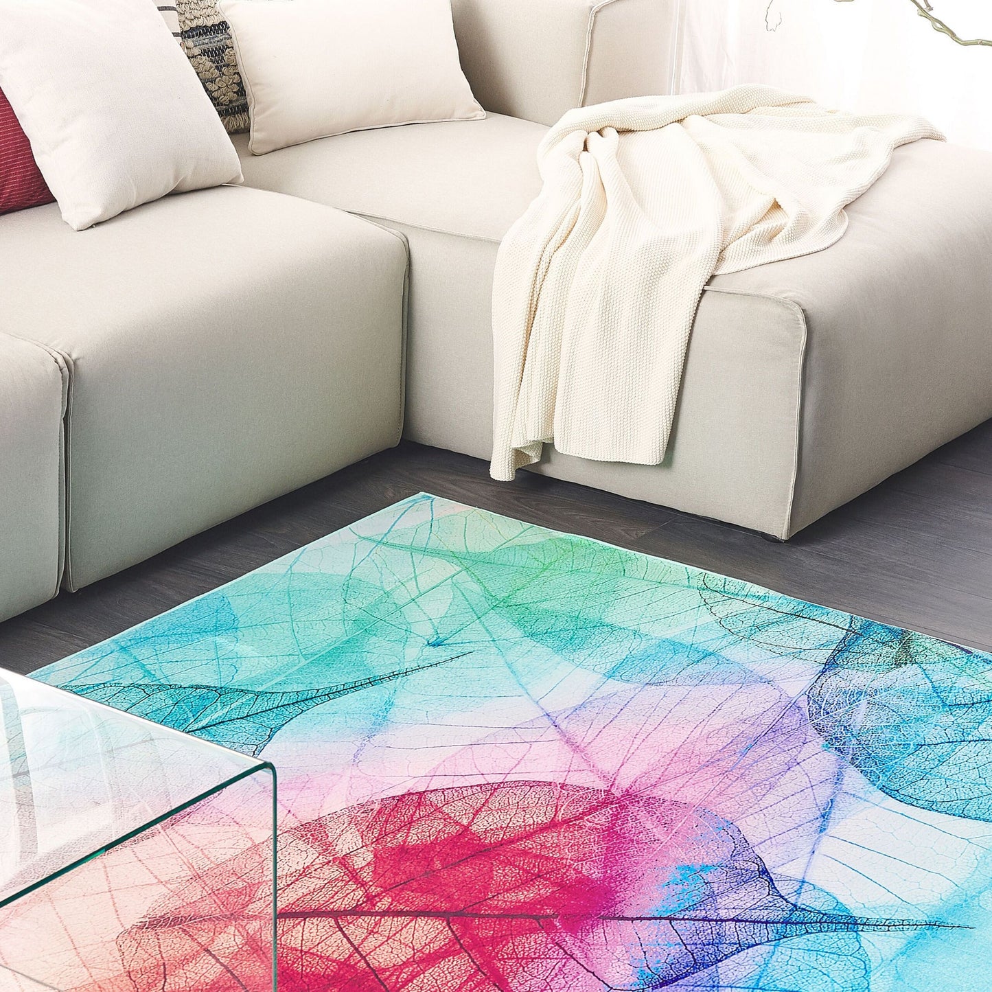 Multicolour Leaf Print Rug 160 x 230cm Low Pile Modern