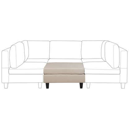 Beige Fabric Upholstered Square Ottoman Footstool Minimalist Modern With Durable Polyester Upholstery