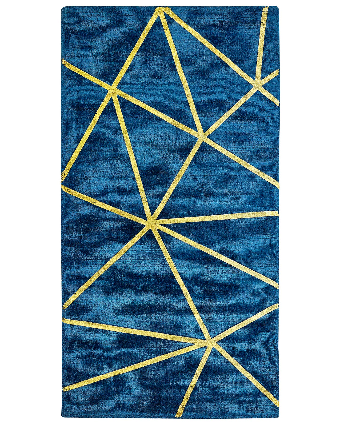 Modern Glam Blue Area Rug Handloomed With Gold Geometric Pattern Viscose Cotton 80 X 150cm