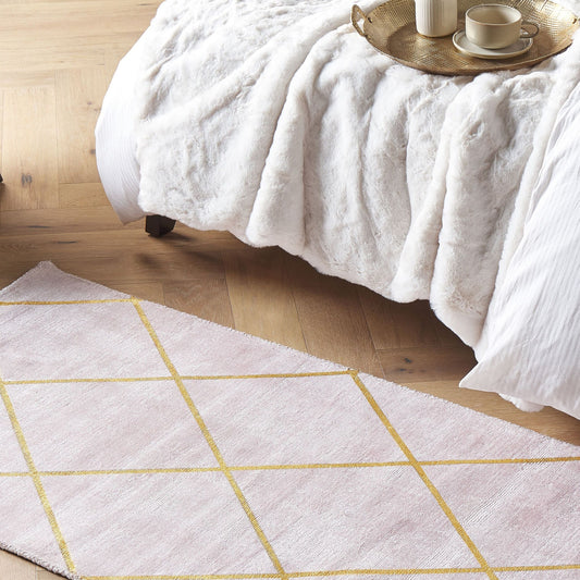 Pink Gold Geometric Area Rug 80 X 150cm Viscose