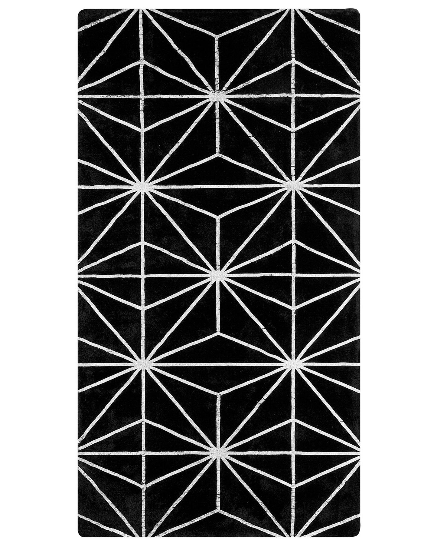 Black Silver Geometric Rug 80 x 150cm Hand Woven