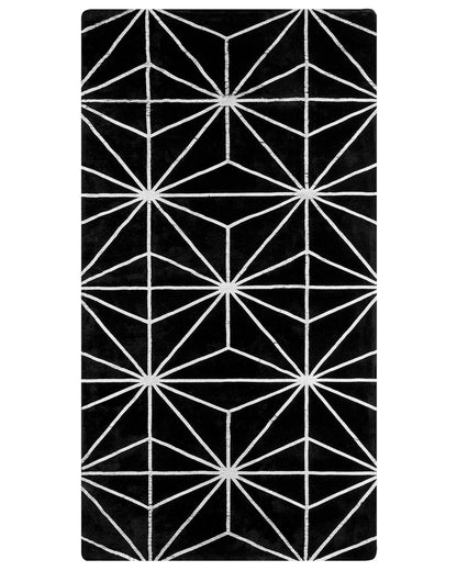 Black Silver Geometric Rug 80 x 150cm Hand Woven