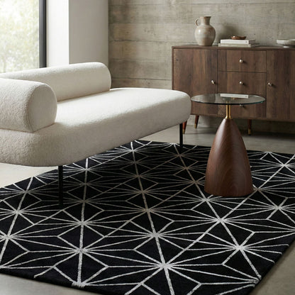 Black Silver Geometric Area Rug Hand Woven 160 x 230cm Viscose Cotton