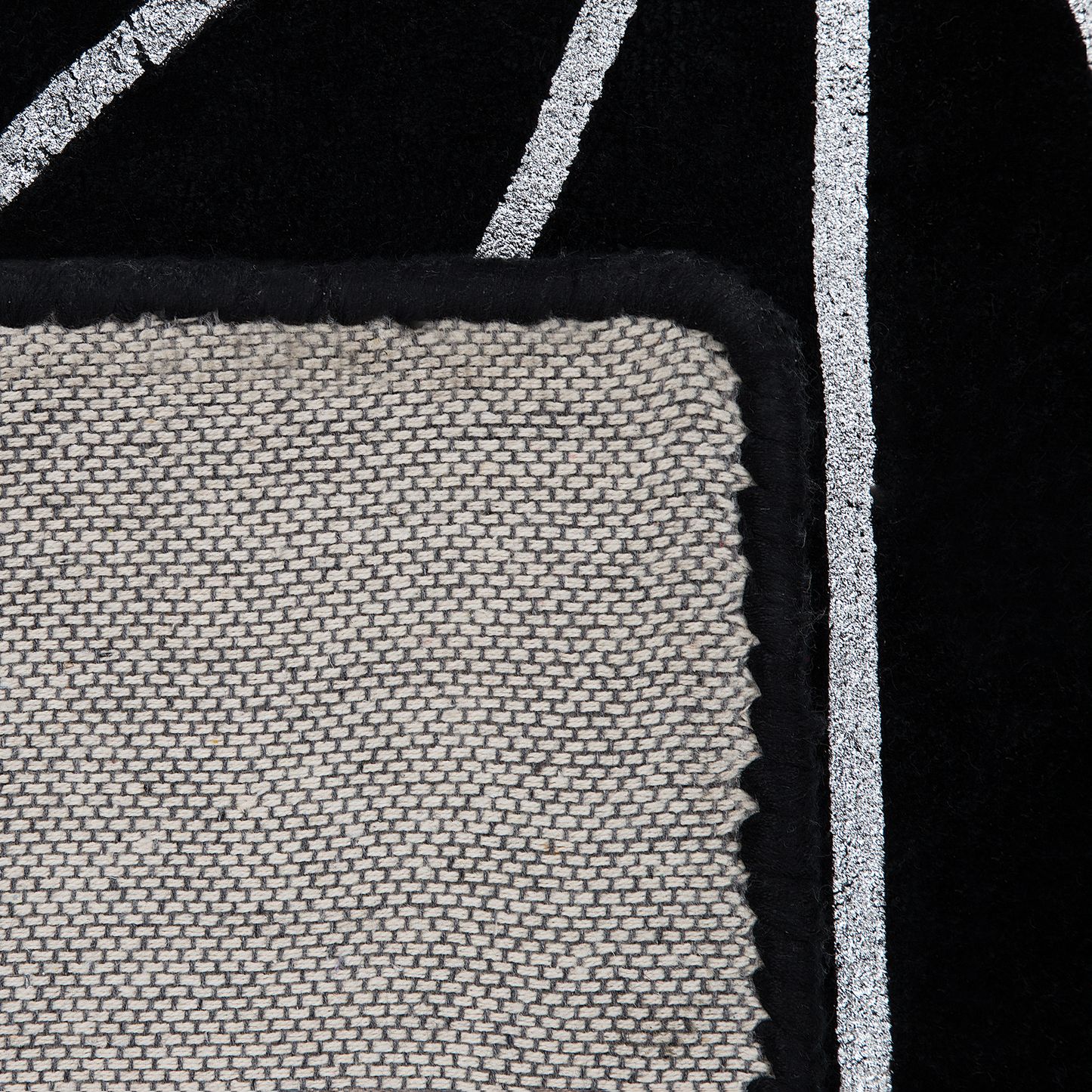 Black Silver Geometric Area Rug Hand Woven 160 x 230cm Viscose Cotton