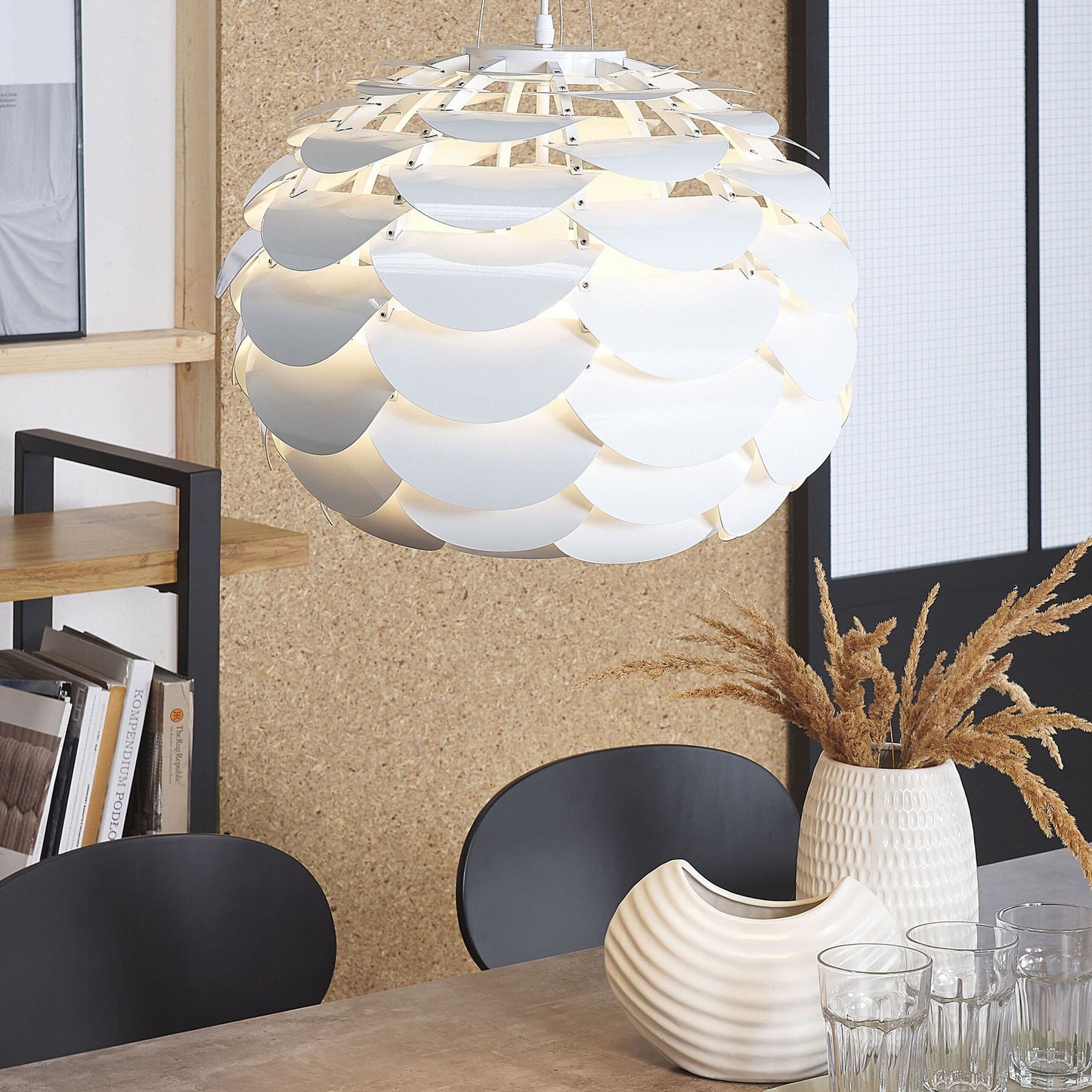 White Pine Cone Pendant Lamp With Petal Geometric Design