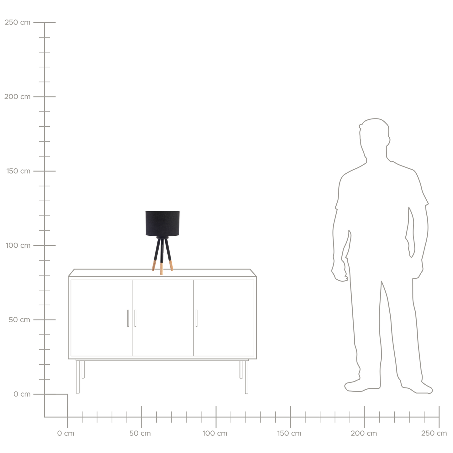 Premium Tripod Table Lamps Set Of 2 Black Metal With Wooden Base And Black Fabric Shade 40cm Modern