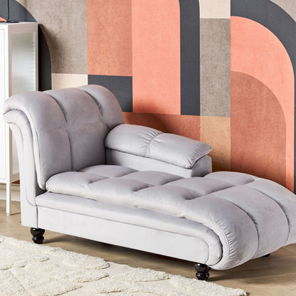 Left Hand Grey Velvet Chaise Lounge Black Legs Biscuit Padding