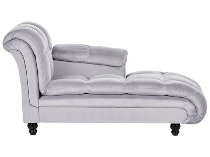 Left Hand Grey Velvet Chaise Lounge Black Legs Biscuit Padding