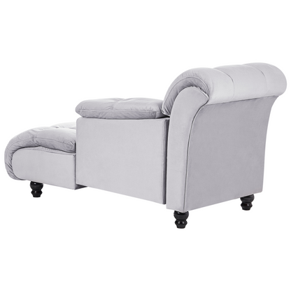 Left Hand Grey Velvet Chaise Lounge Black Legs Biscuit Padding