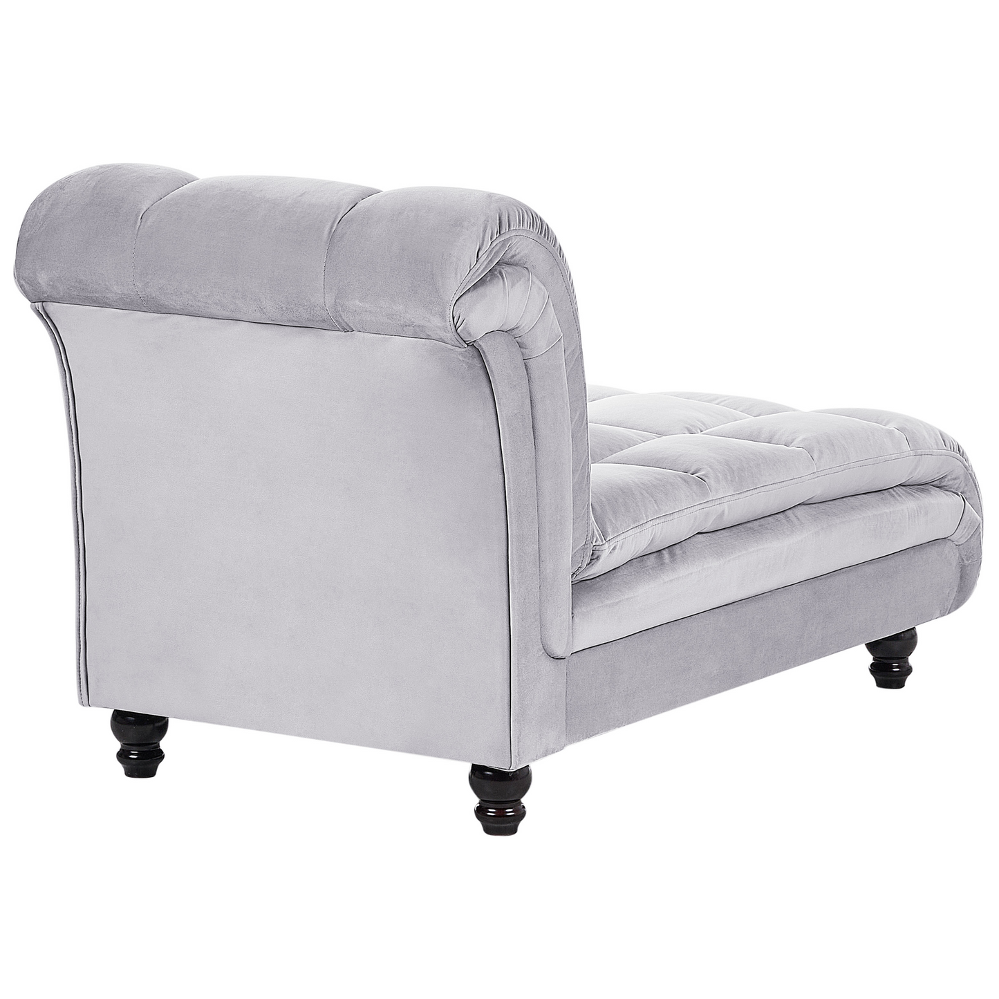 Left Hand Grey Velvet Chaise Lounge Black Legs Biscuit Padding