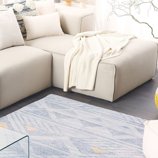 Geometric Grey And Yellow Rug 140 x 200cm Polyester Low Pile Scandinavian Style Soft To Touch