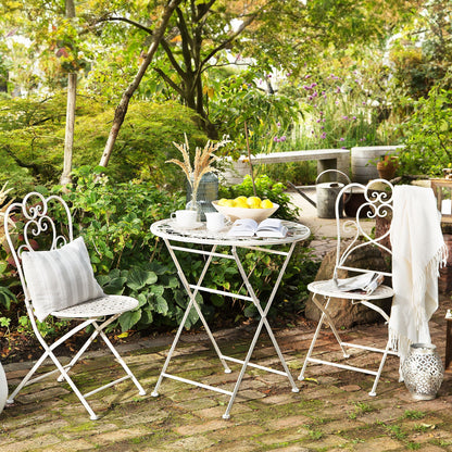 Set of 2 Garden Bistro Chairs Beige Metal Shabby Chic
