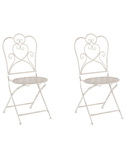 Set of 2 Garden Bistro Chairs Beige Metal Shabby Chic