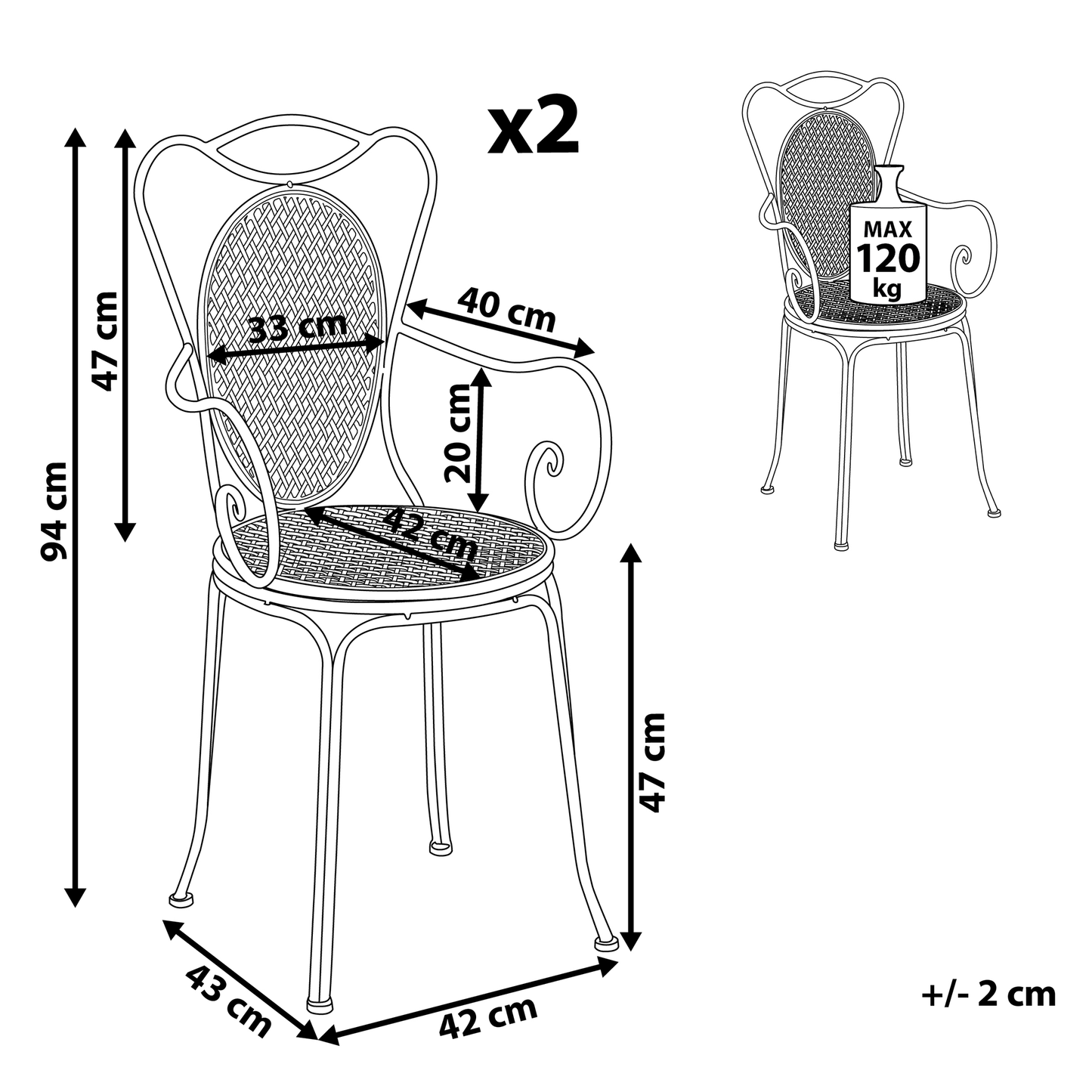 Bistro Garden Chairs Set Of 2 Grey Shabby Chic French