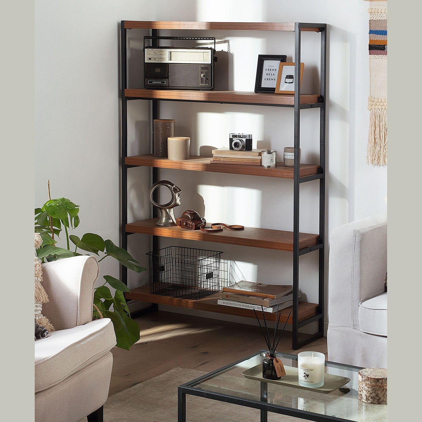 Industrial Bookcase Dark Brown And Black Metal Frame 155 x 100cm Thick Shelves