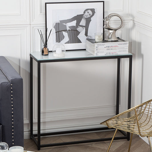 Modern Console Table White Marble Top Black Metal Base 80 x 30cm
