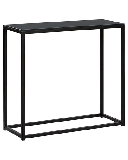 Modern Console Table Black Tempered Glass Top With Open Frame Metal Base 80 x 30cm
