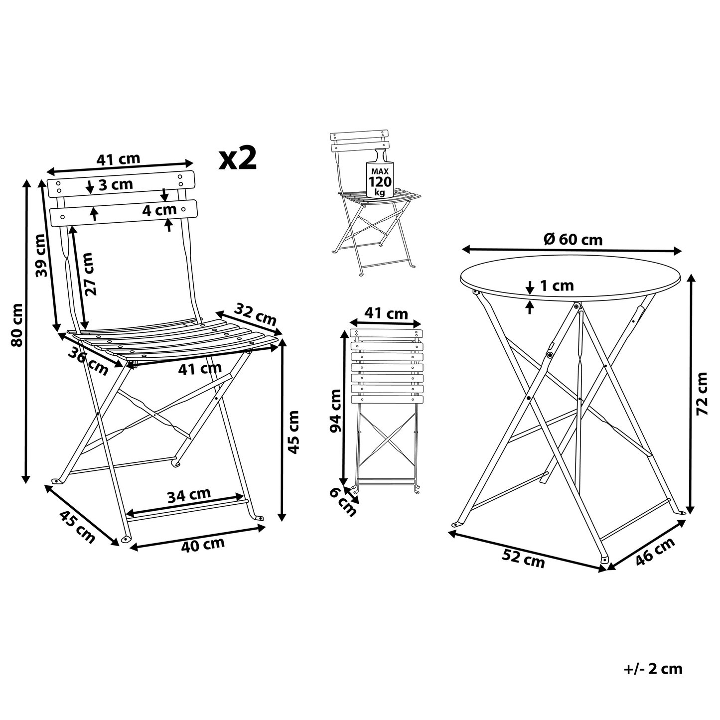 White 3 Piece Metal Folding Bistro Set Outdoor