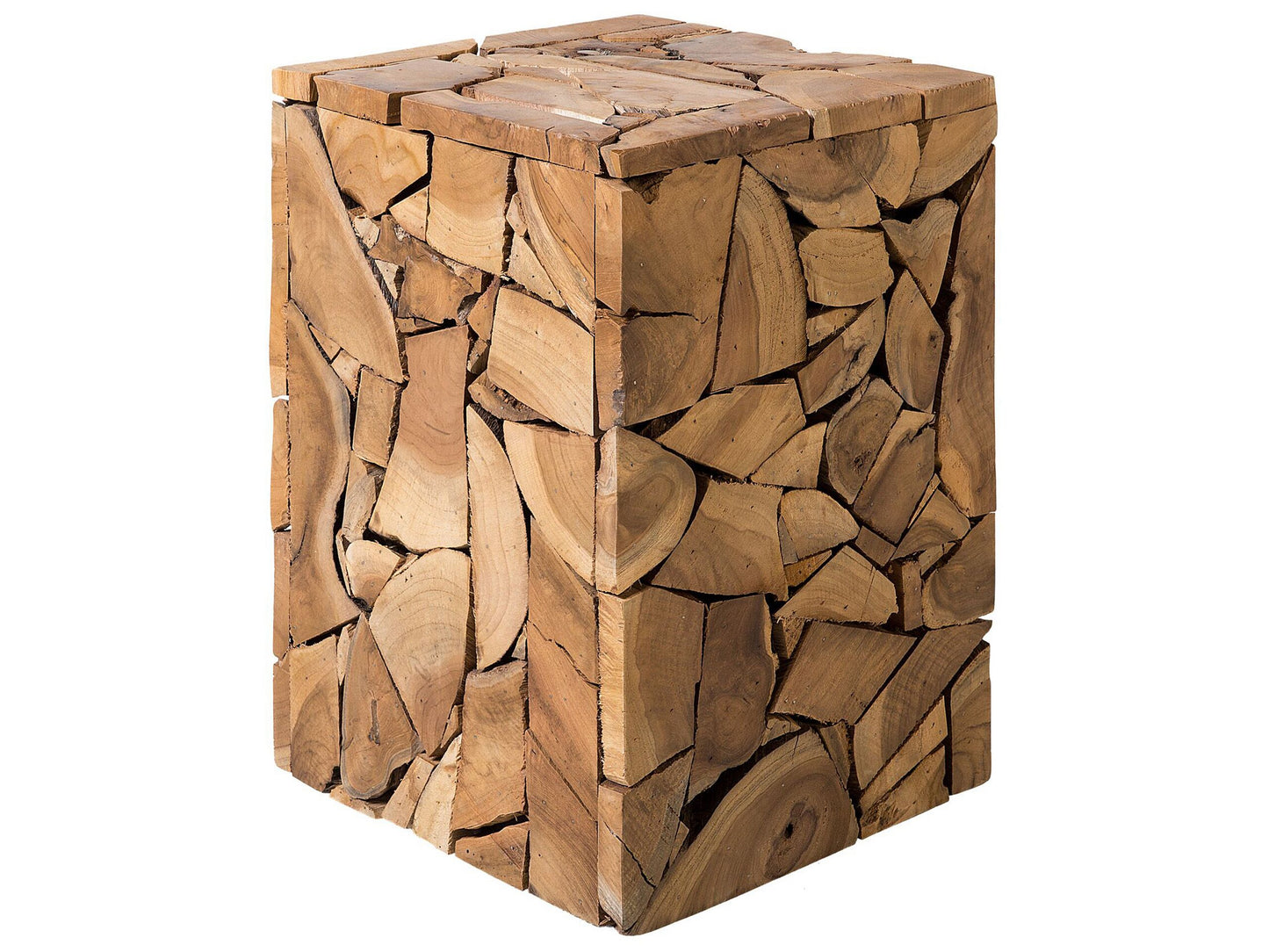 Handcrafted Side Table 30 x 30cm Rustic Light Brown Teak Wood