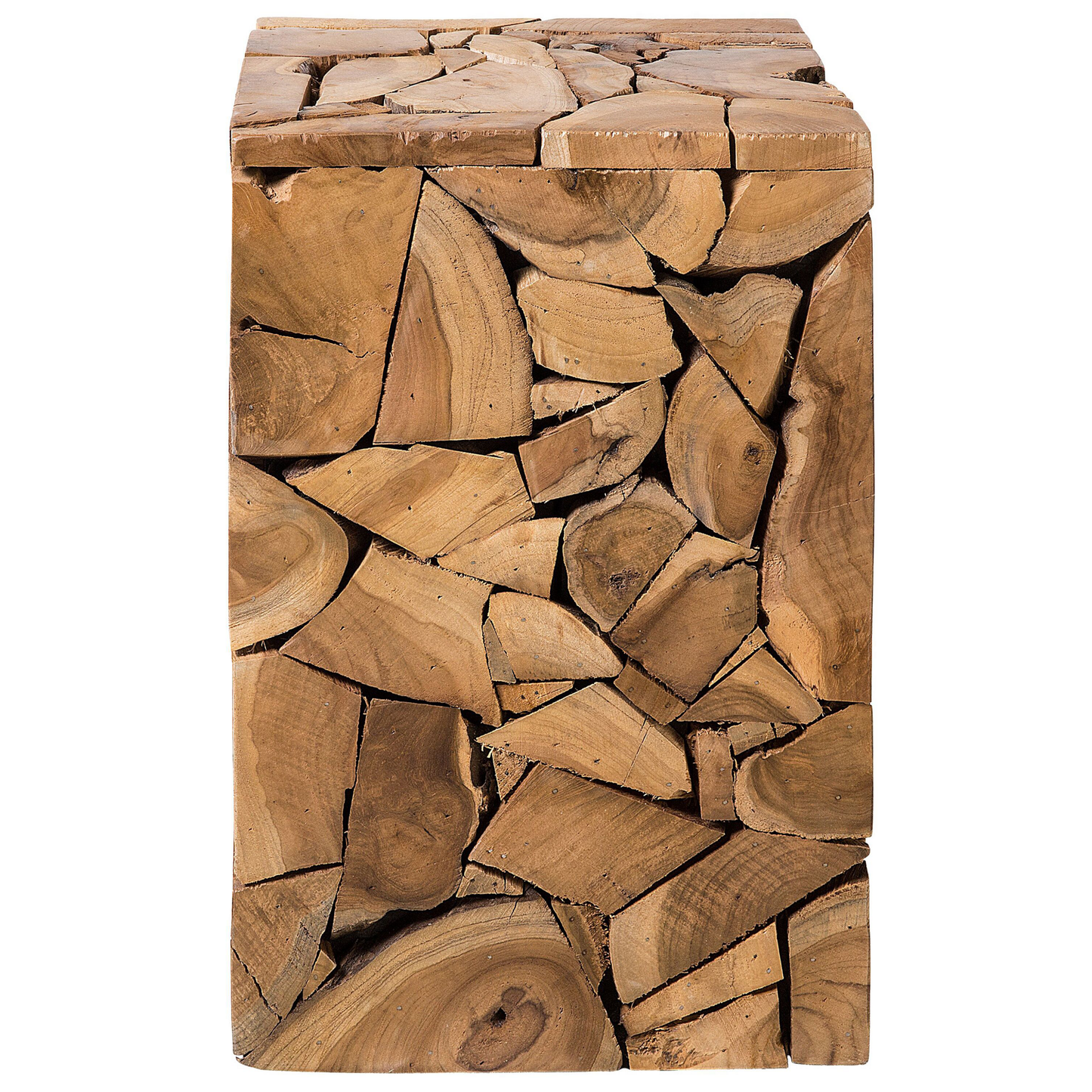 Handcrafted Side Table 30 x 30cm Rustic Light Brown Teak Wood