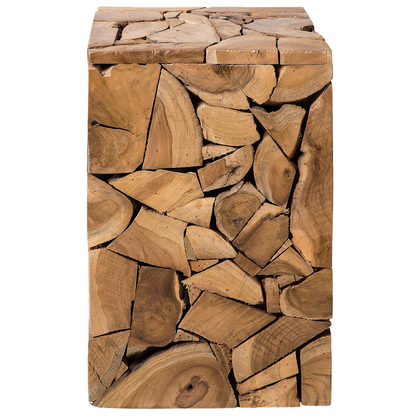 Handcrafted Side Table 30 x 30cm Rustic Light Brown Teak Wood