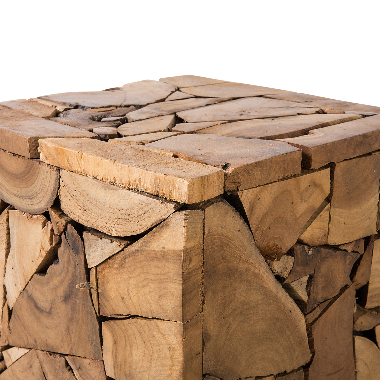 Handcrafted Side Table 30 x 30cm Rustic Light Brown Teak Wood