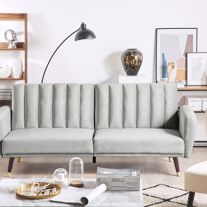 Sofa Bed Light Grey Sleeper Convertible With Velvet Upholstery Elegant Glam Modern