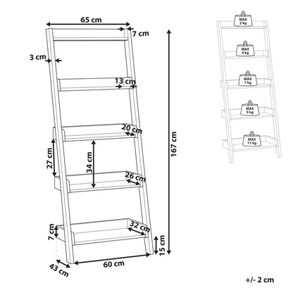 5 Tier Ladder Bookcase Dark Brown Wood Shelf Display