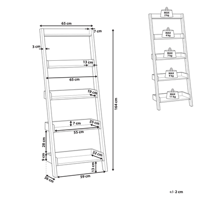 5-Tier Ladder Bookcase Dark Wood White Shelves