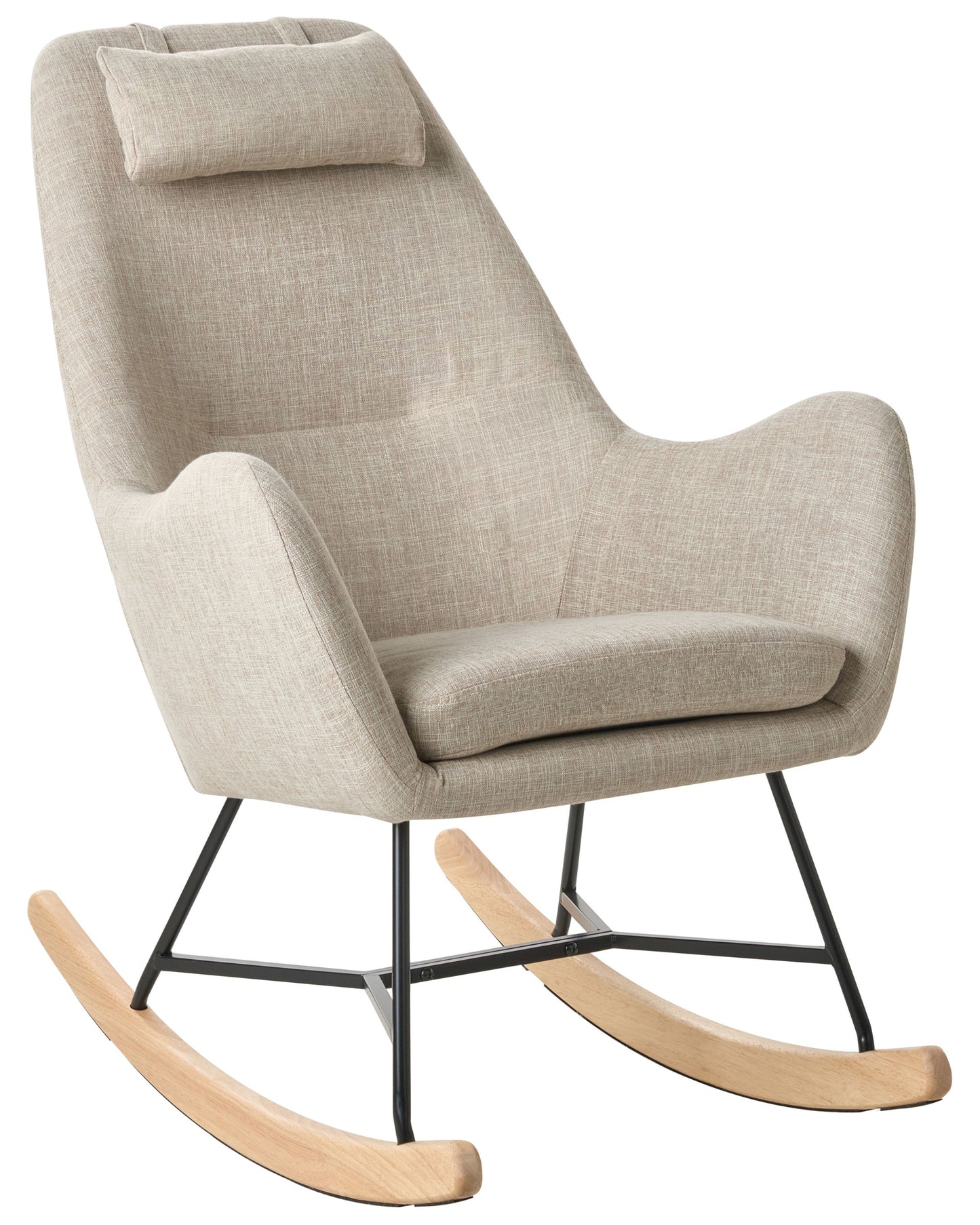Rocking Chair Beige Fabric With Wooden Rockers Modern
