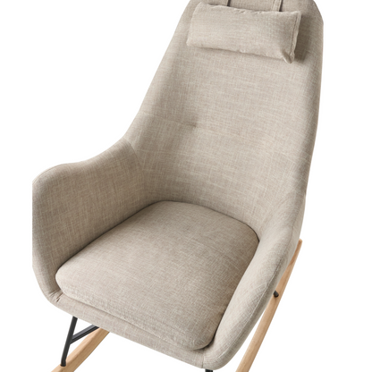 Rocking Chair Beige Fabric With Wooden Rockers Modern
